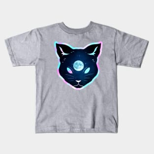 Shocking moon third eye prismatic iridescent psychic cat Kids T-Shirt